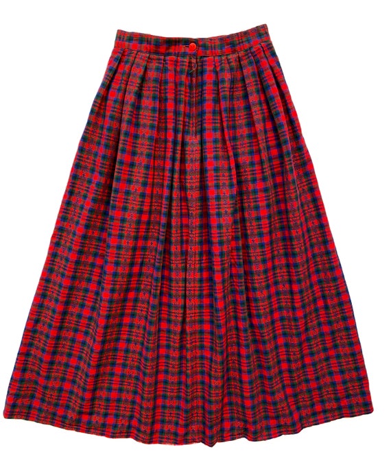 Vintage Long Plaid Skirt, Extra Small, 1980s Red … - image 3