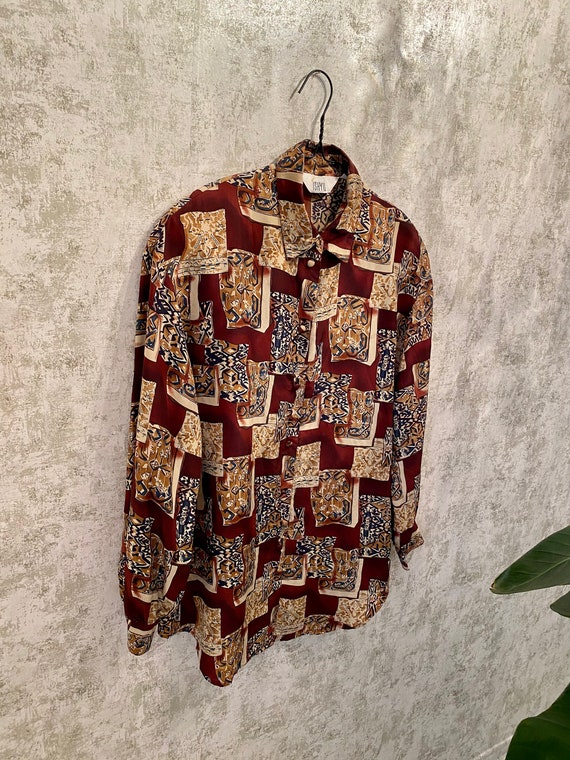 Vintage Oversized Silk Buttondown Blouse, 1980s B… - image 4