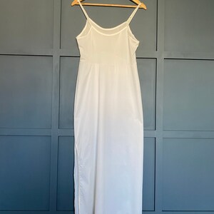 Vintage Van Raalte White Slip, Long Slipdress w/ Side Slit, 1950s Nylon Ankle Length Underdress, Women's Lingerie Nightgowns Size Small image 7