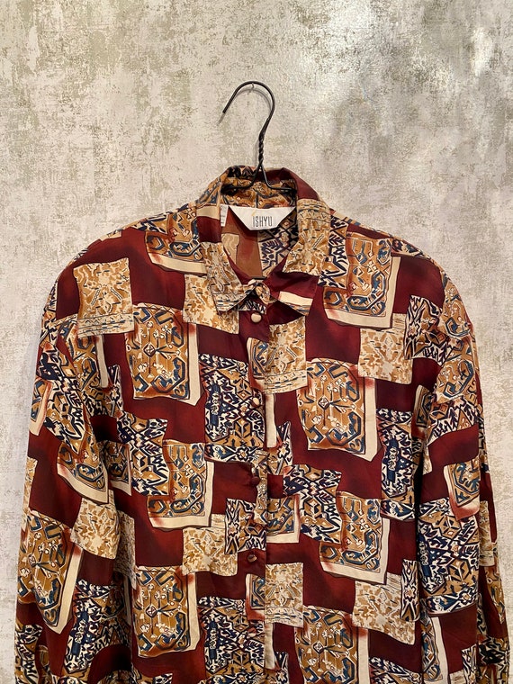 Vintage Oversized Silk Buttondown Blouse, 1980s B… - image 3