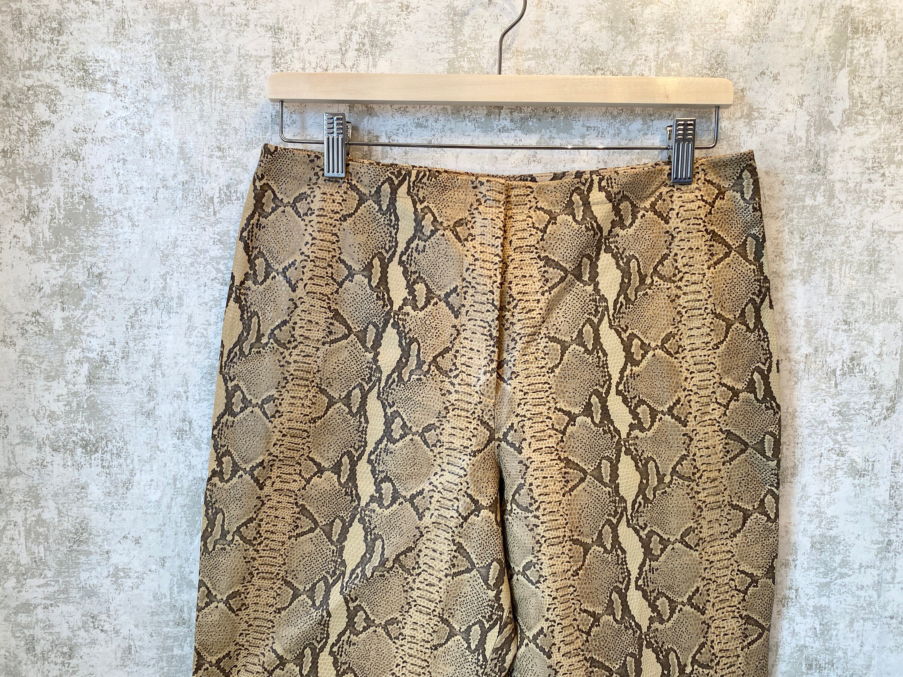 Y2K Snakeskin Mid-rise Flared Pants, Vintage Beige Animal Print Leather ...