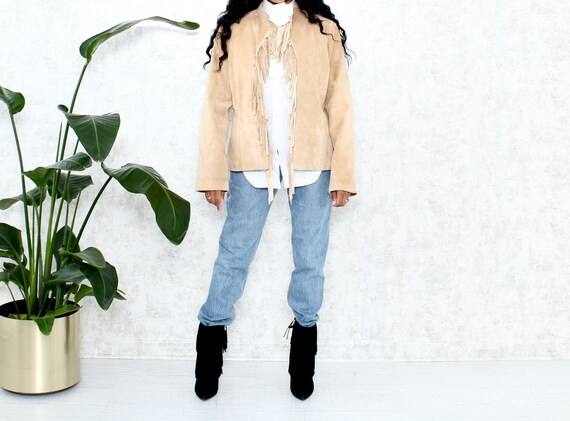 Vintage Suede Fringe Jacket | 1990s Tan Fringe Coa