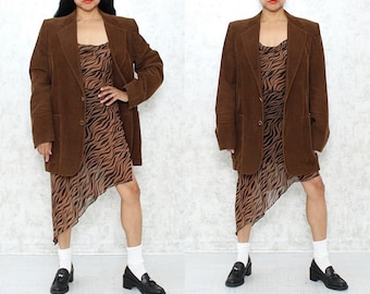 Vintage Brown Cord Blazer, Extra Large, 1970s Oversized Single Breasted Corduroy Cotton Jacket