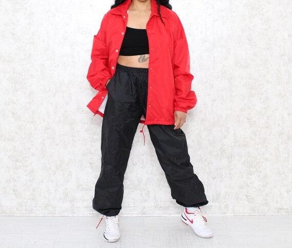 Red Coach Jacket, Button Snap Windbreaker Jacket, Retro Sports Coat, Vintage Windbreaker, Light Jackets and Coats, Vintage Spring Jackets