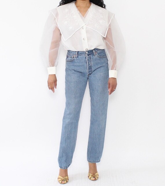 Vintage | 1980s | White Sheer Organza Blouse with