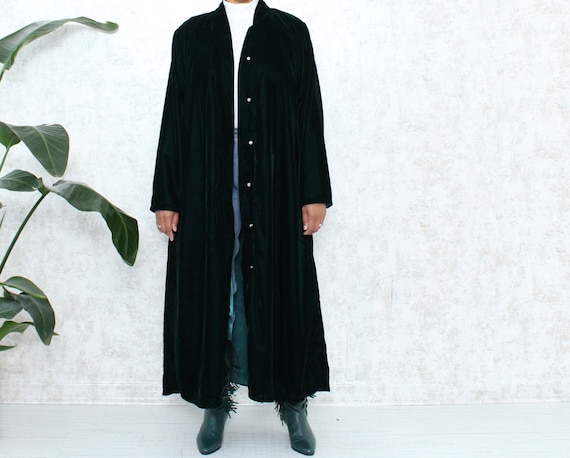 Vintage Velvet Duster | 1990s Emerald Green Duster