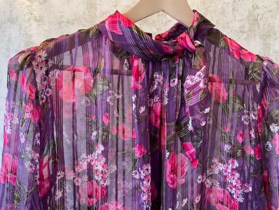 Vintage Sheer Floral Dress, 1970s Purple Chiffon … - image 5