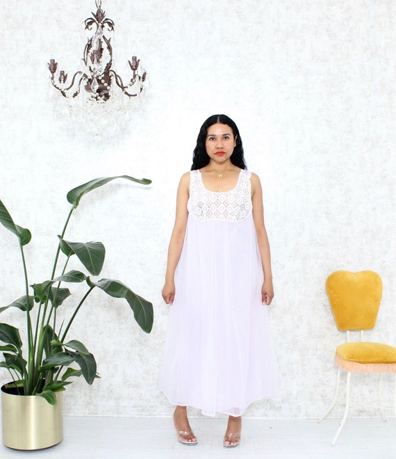 1960s Chiffon Nightgown | Vintage Lavender Nightdr