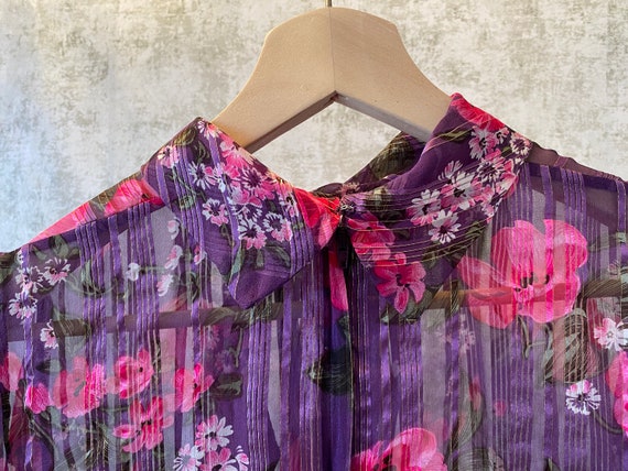 Vintage Sheer Floral Dress, 1970s Purple Chiffon … - image 8