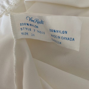 Vintage Van Raalte White Slip, Long Slipdress w/ Side Slit, 1950s Nylon Ankle Length Underdress, Women's Lingerie Nightgowns Size Small image 9