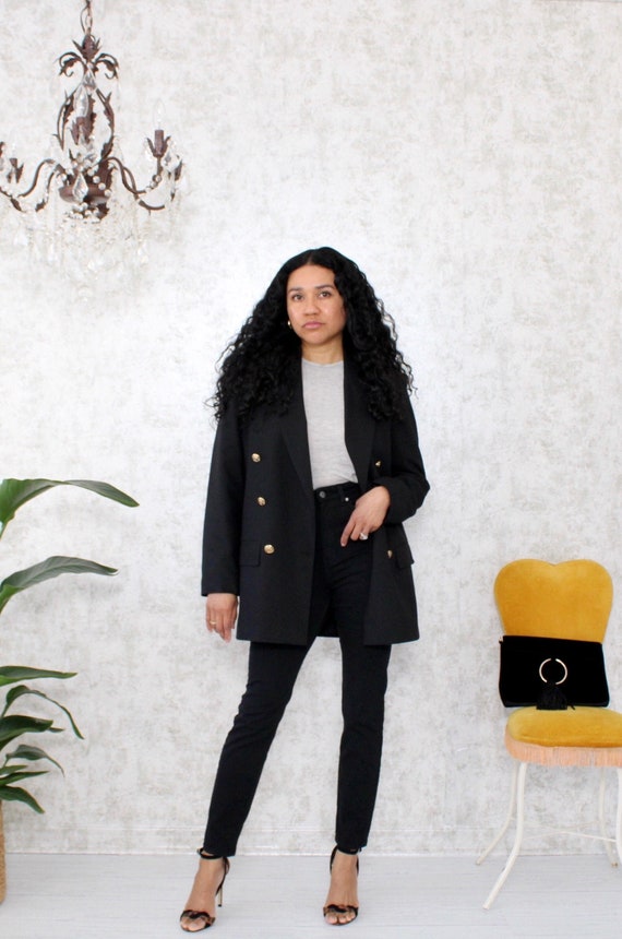 Vintage Oversized Blazer | 1970s Black Blazer | Cl