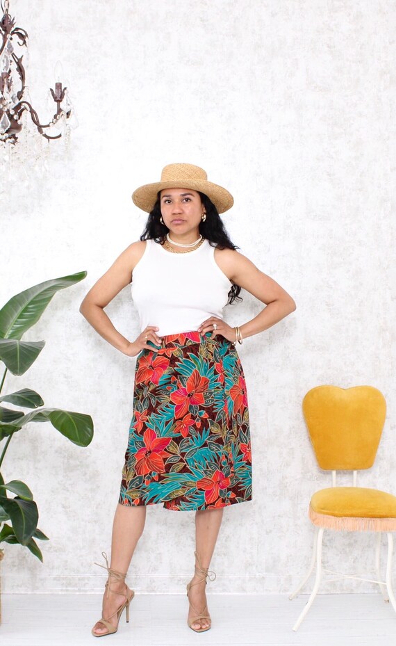 1980s Hawaiian Print Wrap Skirt | Tropical Print S