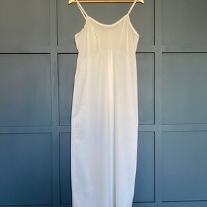 Vintage Van Raalte White Slip, Long Slipdress w/ Side Slit, 1950s Nylon Ankle Length Underdress, Women's Lingerie Nightgowns Size Small image 2