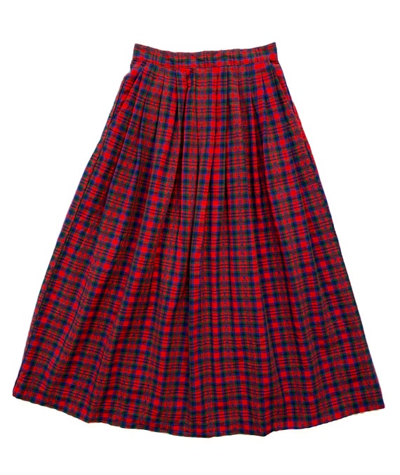 Vintage Long Plaid Skirt, Extra Small, 1980s Red … - image 4