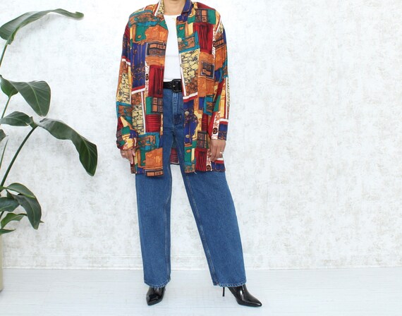 Vintage Oversized Shirt | 1980s Abstract Blouse |