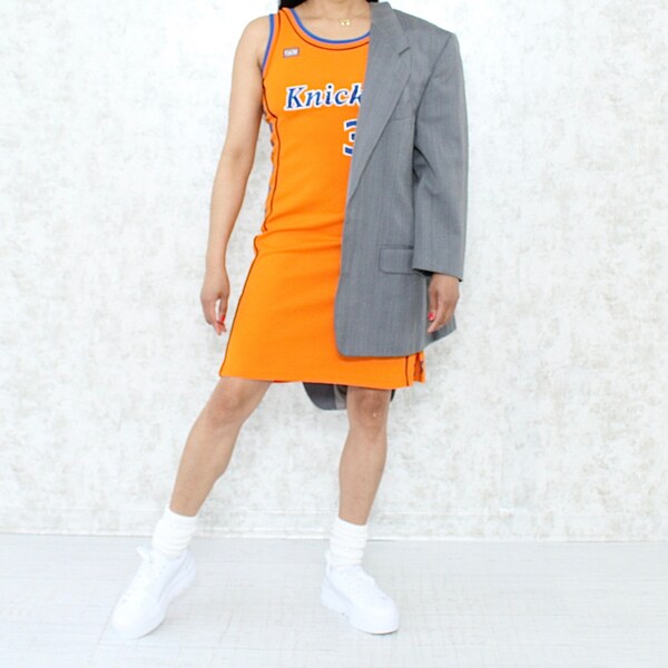 Robe jersey Knicks vintage, mini robe sport sans manches des années 80, robe maillot de l’équipe NBA à collectionner pour femmes taille moyenne, Hardwood Classics