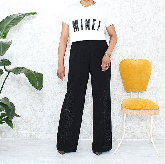Vintage Black Wide-Leg Trousers | 1980s High-Waist