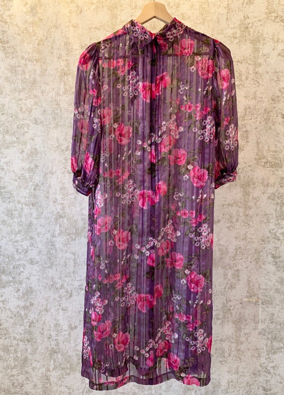 Vintage Sheer Floral Dress, 1970s Purple Chiffon … - image 6