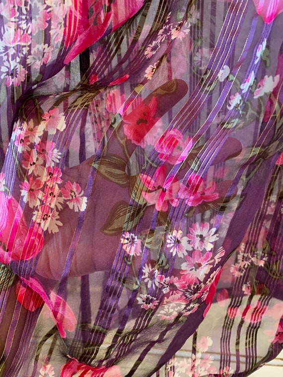Vintage Sheer Floral Dress, 1970s Purple Chiffon … - image 7