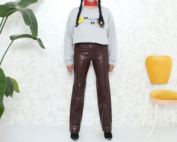 Y2K Mid Rise Leather Pants, Small, Gap Burgandy Brown Straight Leg