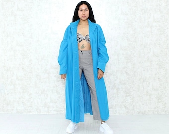 90s Torquoise Babydoll Spring Jacket, Vintage Blue Babydoll Lightweight Duster, Bright Loose and Flowy Maxi Coat Size Medium