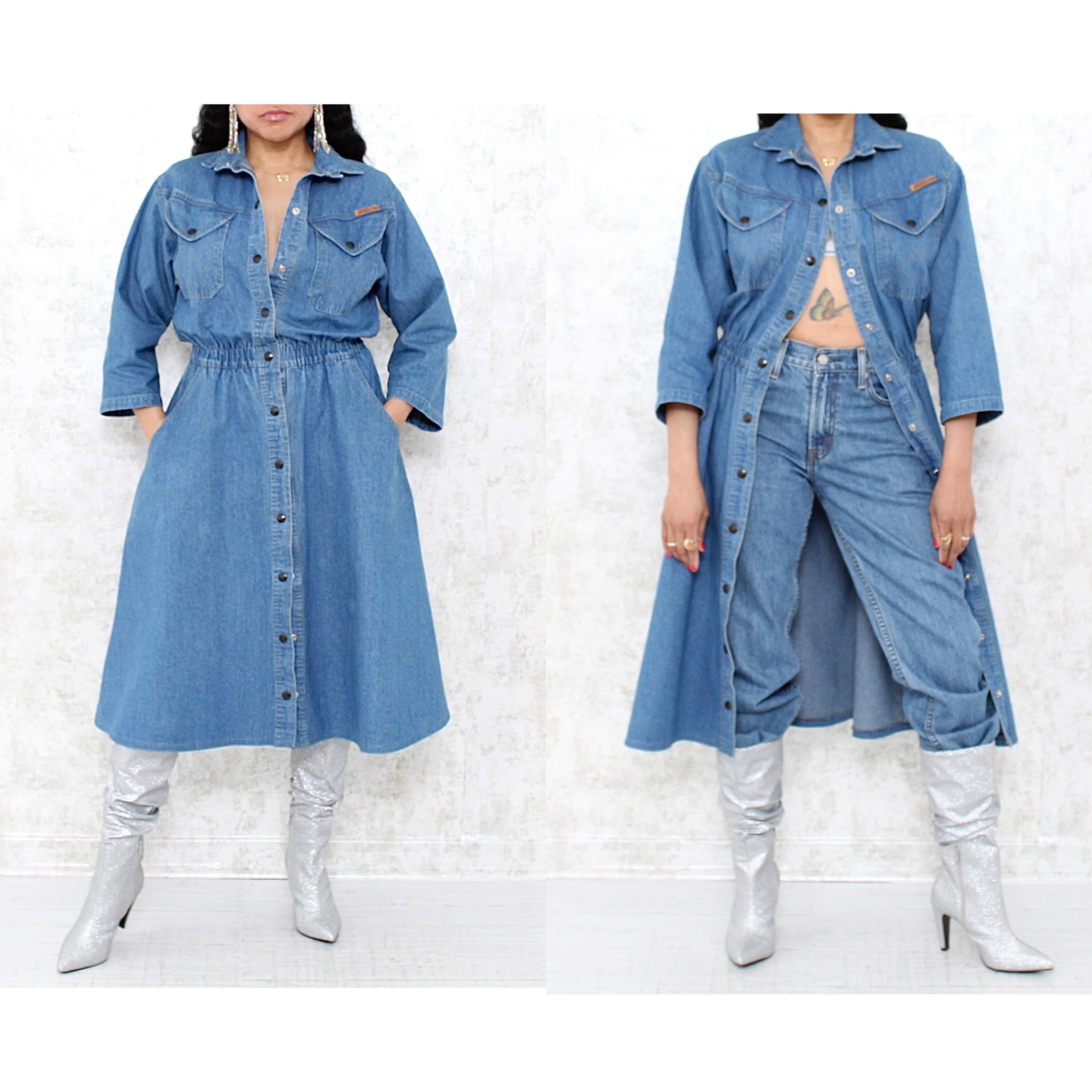 Vintage Denim Shirtdress 1980s Western 