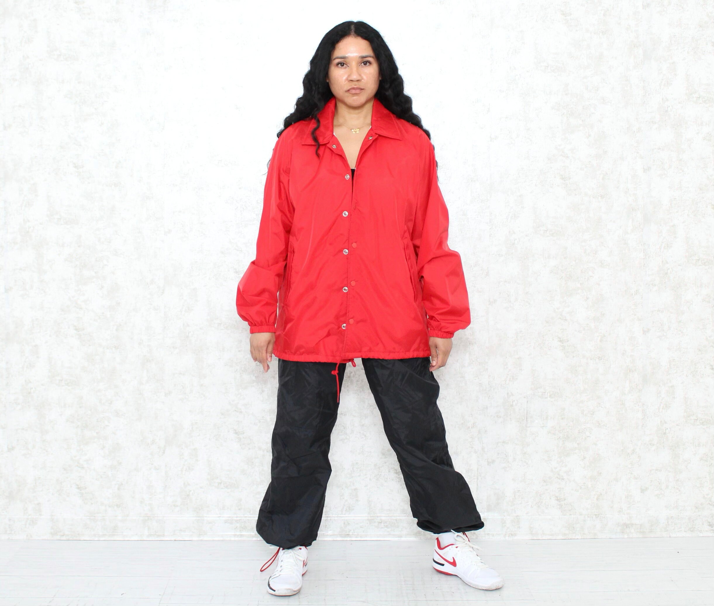 Red Coach Jacket Button Snap 
