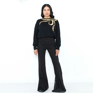 Vintage '80s Bow Sweater Black Sequins Knit Top Size Medium image 1