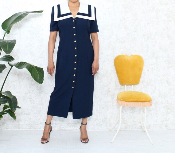 Vintage Oversized Collar Dress | 1980s Maxi Dress