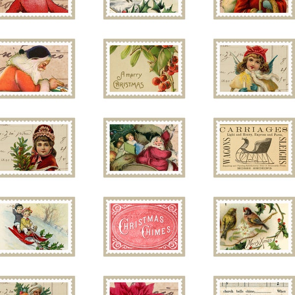 Faux Postage Stamps, Christmas Stamps,  Digital Printable, Vintage Ephemera, Junk Journal Ephemera, Victorian Ephemera, Instant Download