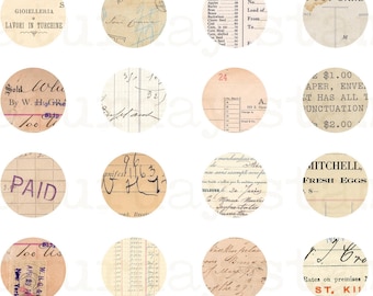 Vintage Ephemera Circles, One Inch Circles, Digital Printable, Number Labels, Round Tags, Printable Ephemera, Junk Journal, Planner, Crafts