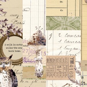 Vintage Collage Paper, Woodland Paper, Digital Download, Junk Journal Printable, Vintage Ephemera, Watercolor Woodland, Instant Download