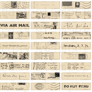 Vintage Mail Etiketten, digital bedruckbar, Vintage Ephemera, Etiketten, Tickets, Grunge Postetiketten, Mini-Etiketten, Junk Journal Ephemera,