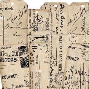 Junk Journal Printable, Vintage Post Tags, Digital Printable, Grungy Mail Tags, Sofort Download, Ephemera, kleine Schäbige Tags
