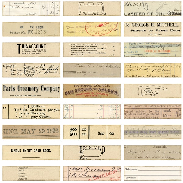 Vintage Ephemera Labels, Digital Printable, Vintage Papers, Labels, Tickets, Grungy Number Labels, Mini Labels, Small Number Labels,