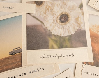 Retro Vintage Instant Photo Journal Cards, Digital Printable, Journal Ephemera, Journal Cards, Pocket Cards, Quote Cards, BUJO