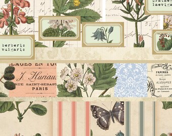 Botanical Printable Papers Set, Vintage Ephemera, Digital Download, Junk Journal Printable, Tickets, Labels, Photos, Junk Journal Kit,