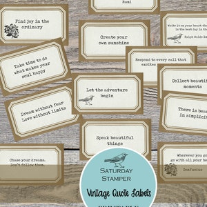 Vintage Labels Printable, Digital Download, Vintage Quote Labels, Tags, Tickets, Junk Journal Tags, Paper Crafts