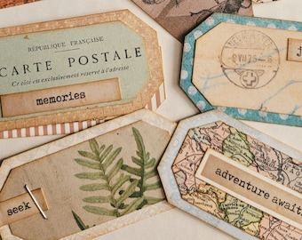 Vintage Ephemera Labels Printable, Layering Labels Kit, Digital Download, Quote Labels, Tags, Tickets, Junk Journal, Printable Ephemera,