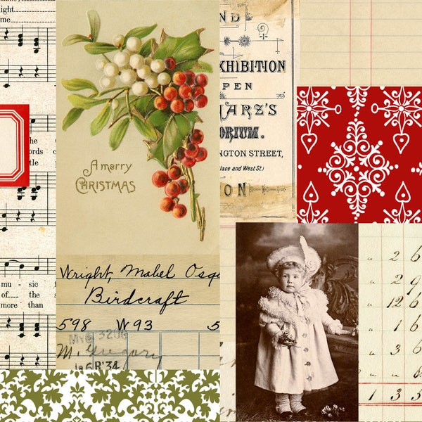 Vintage Christmas Papers, Collage Paper, Junk Journal Pages, Instant Download, Printable Collage Pages, Junk Journal Ephemera, Paper Crafts