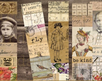 Vintage Ephemera Pack, Collage Paper, Collage Snippet Strips, Digital Paper, Digital Download, Vintage Paper Strips, French Ephemera,