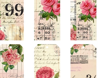 Shabby Roses Tags, Digital Printable, Instant Download, Vintage Tags, Junk Journal Ephemera, Vintage Roses, Collage Tags, Gift Tags,