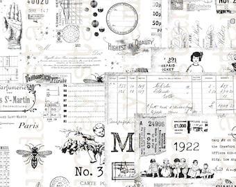 Vintage Collage Papier, Tinte Saver Collage, Junk Journal Seiten, Instant Download, druckbare Collage Seiten, Junk Journal Ephemera, Papier Handwerk