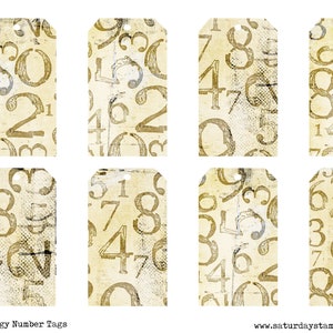 Grungy Number Tags, Digital Printable, Printable Tags, Junk Journal Ephemera, Vintage Number Tags, Journal Tags, BUJO, Paper Crafts