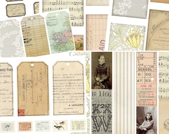 Printable Ephemera Set, Digital Printable, Vintage Papers, Labels, Tickets, Junk Journal Kit, Pocket Kit, Vintage Photos, Vintage Ephemera