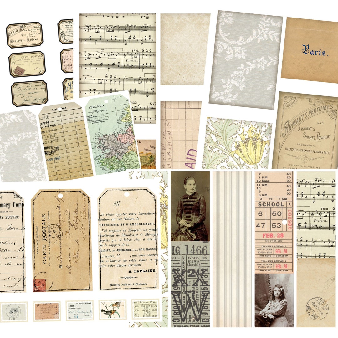 Printable Ephemera Set, Digital Printable, Vintage Papers, Labels ...