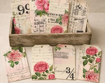 Shabby-Roses-Etiketten für Junk Journals, digital druckbar, sofortiger Download, Collage-Etiketten, Geschenkanhänger