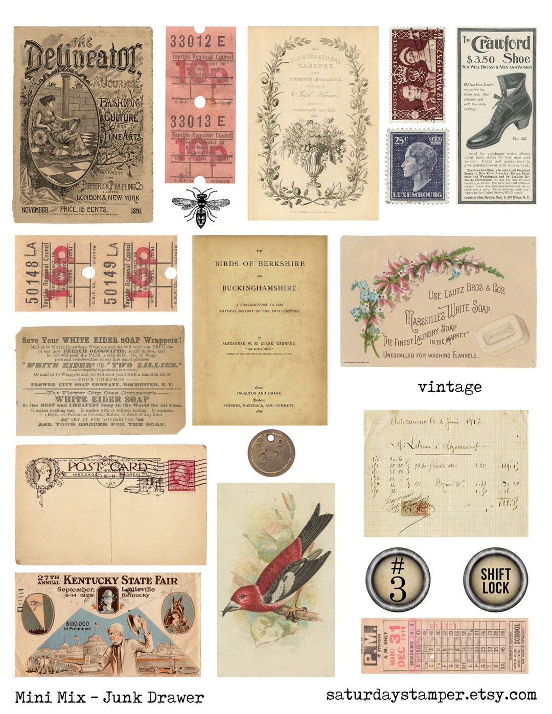 Mixed Ephemera, Digital Printable, Vintage Ephemera, Tickets, Vintage ...