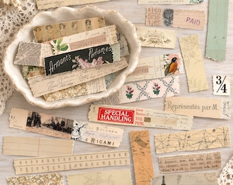 Vintage Ephemera Paper Washi Strips, Junk Journal Printable, Digital Download