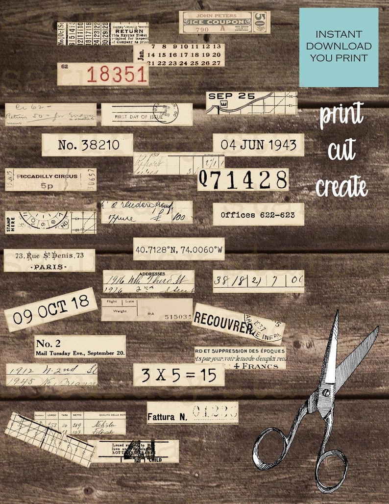 vintage number labels digital printable vintage ephemera etsy